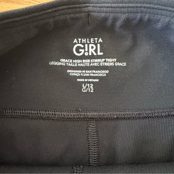 Athleta Girl Black Grace High Rise Stirrup Tight Leggings Size L/12 - Picture 5 of 5